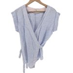 Vineyard Vines Blue White Striped Wrap Tie Blouse Top Shirt Size Small Linen Photo 1