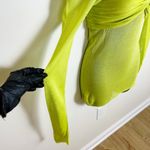 Meladyn OTS Ruched Sheer Y2K Long Sleeve Top Size Large Neon Green Photo 4