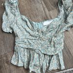 ASTR the Label Blue Ditsy Floral Crop Peplum Ruched Sleeve Top size S Photo 10