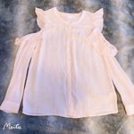 LC Lauren Conrad Pastel Pink Chiffon Ruffle Formal Office Cottage Cutout Blouse Photo 3