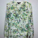 Sweet Rain Floral Chiffon Half Button Down Blouse Size L Photo 0