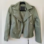 ALLSAINTS Darnley Leather Biker Jacket Sage Green Photo 4