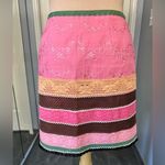 Boston Proper  Pink Striped Floral Embroidered‎ Crochet Lace Preppy Boho Skirt Photo 4