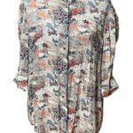 Johnny Was Jade Pearl Rayon Button Down Top Ruched Sleeves Cream Red Blue XL Photo 0