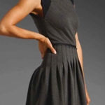 Rebecca Taylor  Gray Black Knit Pleated‎ Skirt Mini Dress Size 6 Sleeveless Photo 0