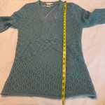 Vintage Y2K V neck Empire Sweater Bell Sleeves Women’s Sz Small Eyelet Pointelle Blue Photo 5