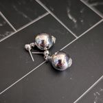Vintage Stud Earrings Silver Tone Ball Dangle Shiny Mirrored Photo 3