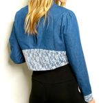 Blue Denim Long Sleeve Crop Top Lace Accent Size M Photo 1