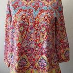Talbots boatneck 3/4 sleeve floral indian paisley Petite Tee MP Red Multicolor Photo 0