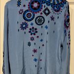Bob Mackie  Sky Blue Silk Shirt with florals '70s  print 100% Silk Size small Photo 6