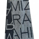 Isaac Mizrahi 100% Cashmere Logo Scarf Gray & Black Fringe Designer Winter Wrap Photo 0