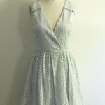 Lace V Neckline Flared Pleated Dress Blue Photo 0