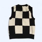 Retro Preppy Academia Black white checkered plaid sweater vest sleeveless grunge goth Photo 1