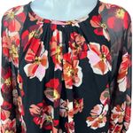 Madewell Black Floral Tie Back Pleated 3/4 Balloon Sleeve Tunic Blouse Top Sz XS Photo 5