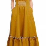 Free People  Anika Midi Linen Mustard Backless Dress Photo 0