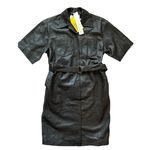 REMAIN by Birger Christensen Puglia Leather Shirt Dress Tarmac Size 12 Brown Photo 4
