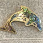 Vintage Alpaca Mexico Silver Abalone Dolphin Pin Brooch Photo 0
