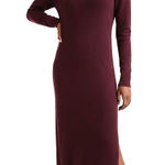 Quince NWT Mongolian Cashmere Turtleneck Midi in Rich Burgundy Sweater Dress S Photo 0