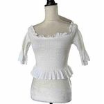 Moon River Peplum Style Smock Bustline White Crop Ruffle Neck Sz L Off Shoulder Photo 0