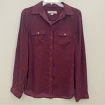 Loft Ann Taylor button front blouse size Small purple burgundy floral new Photo 0