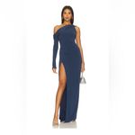 Katie May  Deep Sea Blue MOJAVE Single Long Sleeve HIGH SLIT‎ Ruched GOWN XS Photo 2