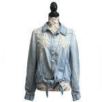 BLANK NYC  Women’s Chambray Embroidered Tie-Front Crop Blouse L – Boho Western Photo 2