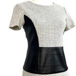 Tibi Whitby Faux Leather Panel Fit & Flare Dress 2 Stretch Tweed Monochrome Photo 2