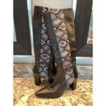 AMALFI Istria Black Chantal Snake Skin Tall Heeled Moto Riding Boots Italy 7.5M Size 7.5 Photo 3