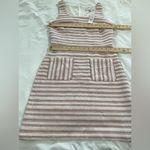 Loft NWT‎  Pink Cream Gold Metallic Striped Tweed Sleeveless Dress Size 2 Photo 4
