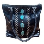 Country Road Purse Black Faux Leather Turquoise Cowgirl Western Rhinestone Studs Photo 0