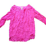 Caribbean Joe Women's Barbie Pink 100% Viscose 3/4 Sleeve Lightweight Blouse L Photo 0