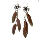 Dream Catcher Feather Brown Earrings NEW Photo 2