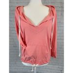 American Eagle  Women's Neon Peach Orange 3/4 Sleeve V Neck Pullover Hoodie S Photo 4