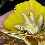 Vintage ORA Signed Orange Plastic Poppy Flower Faux Pearl Brooch & Earrings Set Photo 14