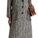 Tory Burch Women's Oversized Tweed Coat Grey Black White Sz 10 oversized Photo 2