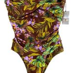 Shade & Shore  Women’s M Brown floral design strapless one piece bathing suit Photo 0