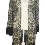 Vocal  Duster Cardigan Size XL Brown Black Boho Animal Print Lace Semi Sheer Photo 0
