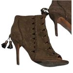 Report Olive Green Cutouts Brads Moto Heels Size 9 Cowboy Western Fringe Biker Photo 0