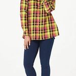 Joan Rivers Long Sleeve Green Blue White Plaid Shirt Back Ruffle Detail Medium Photo 7