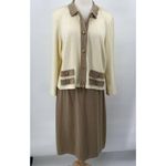 Vintage Mita 2 Piece Knit Cardigan & Skirt Set Matching Cream Tan Womens 18 Photo 3