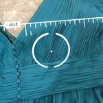Mac Duggal 68254 Teal Chiffon Ruched Tiered Puff Sleeve A Line Midi Dress Photo 11