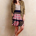 Anthropologie Maeve Ellery Striped Tiered Mini Skirt Pleated Pink Navy Size 6 Photo 6