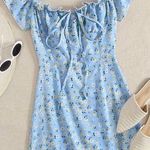 SheIn Frill Trim Tie Front Ditsy Floral Dress M Photo 1