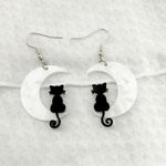 Black Cat Moon Dangle & Drop Earrings, Mother's Day Gift, Cat Earrings, Cat Photo 1