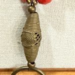 Vintage Red paper beads, bronze accents and leather chain & tassel necklace Photo 3