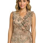 Axcess Y2K Sleeveless Paisley Wrap Blouse – Size Medium – Boho Patchwork Print Tan Photo 0