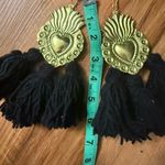 Gold and Black Heart Tassel Earrings with wool at the ends nwot Photo 1