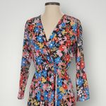 RESA Iris Floral Faux Wrap Mini Dress Black Multicolor Long Sleeve Size Small‎ Photo 2