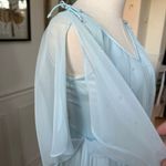 Vintage 70s Baby Blue Pearl Caplet Formal Dress Gown XS Photo 5