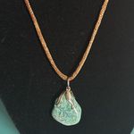 Vintage Dyed Agate Raw Citrine Orca Agate Pendants with Brown Silk Cord Necklace Silver Photo 6